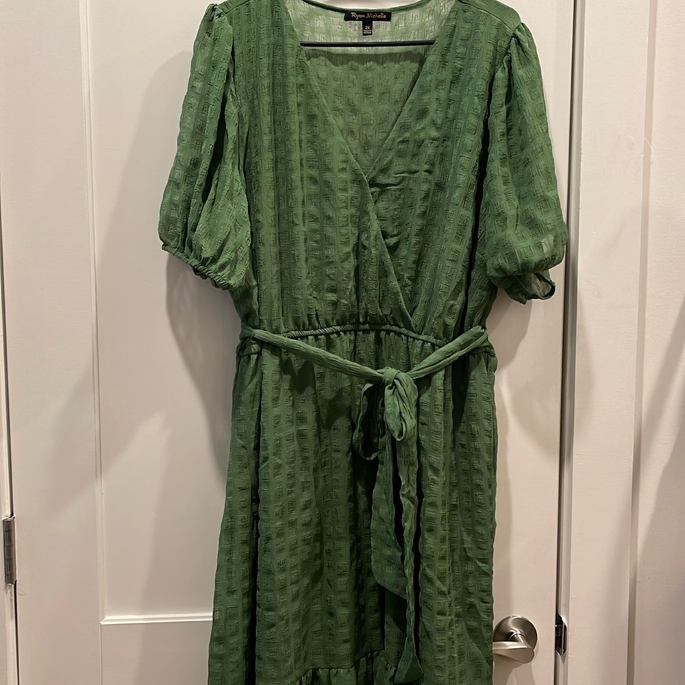 Midi green faux wrap dress